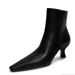 Mango Black Pointed Toe Kitten Heel Ankle Boots